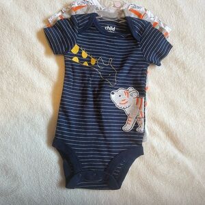 Navy Blue Striped Giraffe and Tiger Onesie